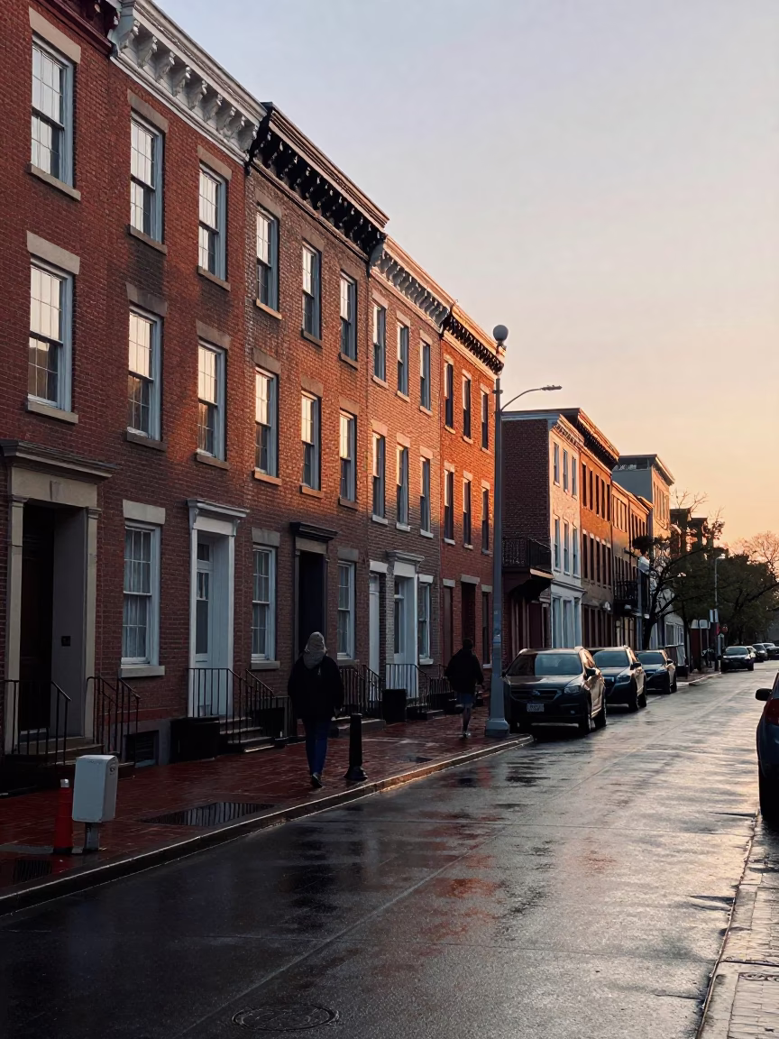 Street Scene in Philadelphia at The Early Morning Light in in Philadelphia, Pennsylvania, United States