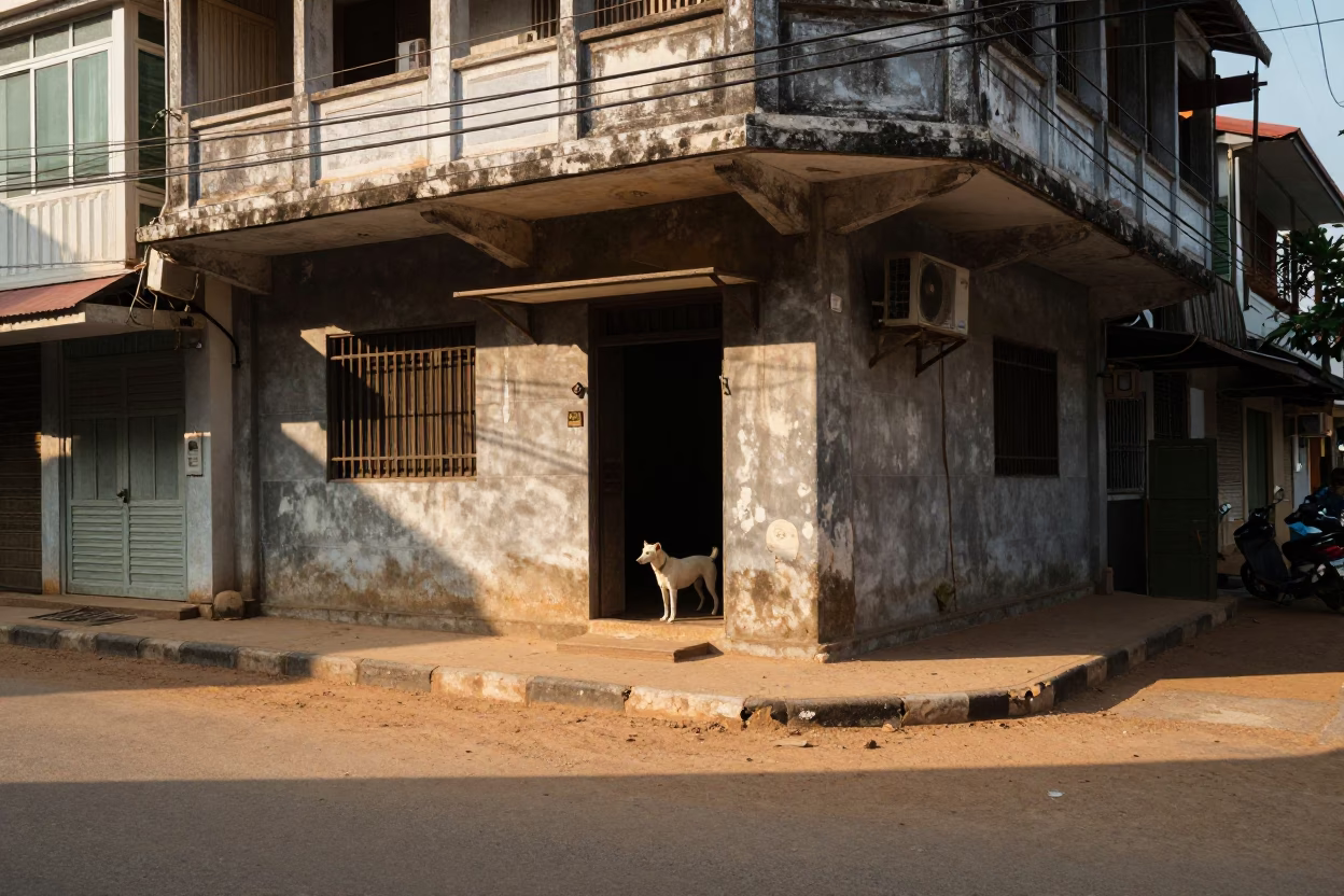 Street Scene in Phnom Penh at As First Light Reaches The Scene in in Phnom Penh, Cambodia