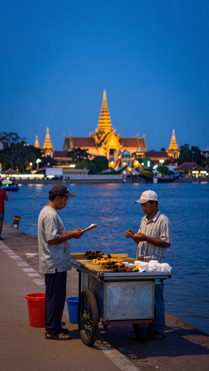 Street Scene in Phnom Penh at Blue Hour in in Phnom Penh, Cambodia