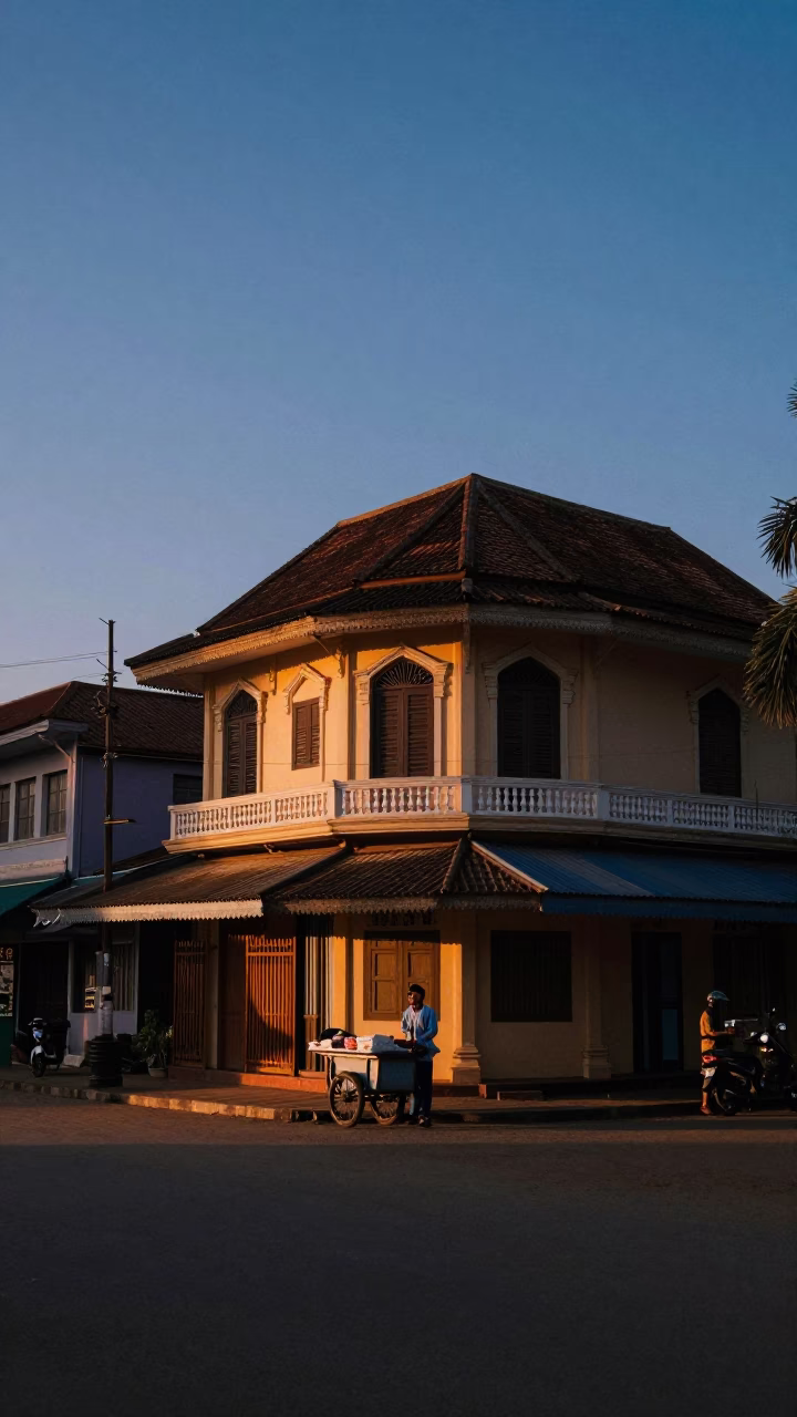 Street Scene in Phnom Penh at First Light Of Dawn in in Phnom Penh, Cambodia
