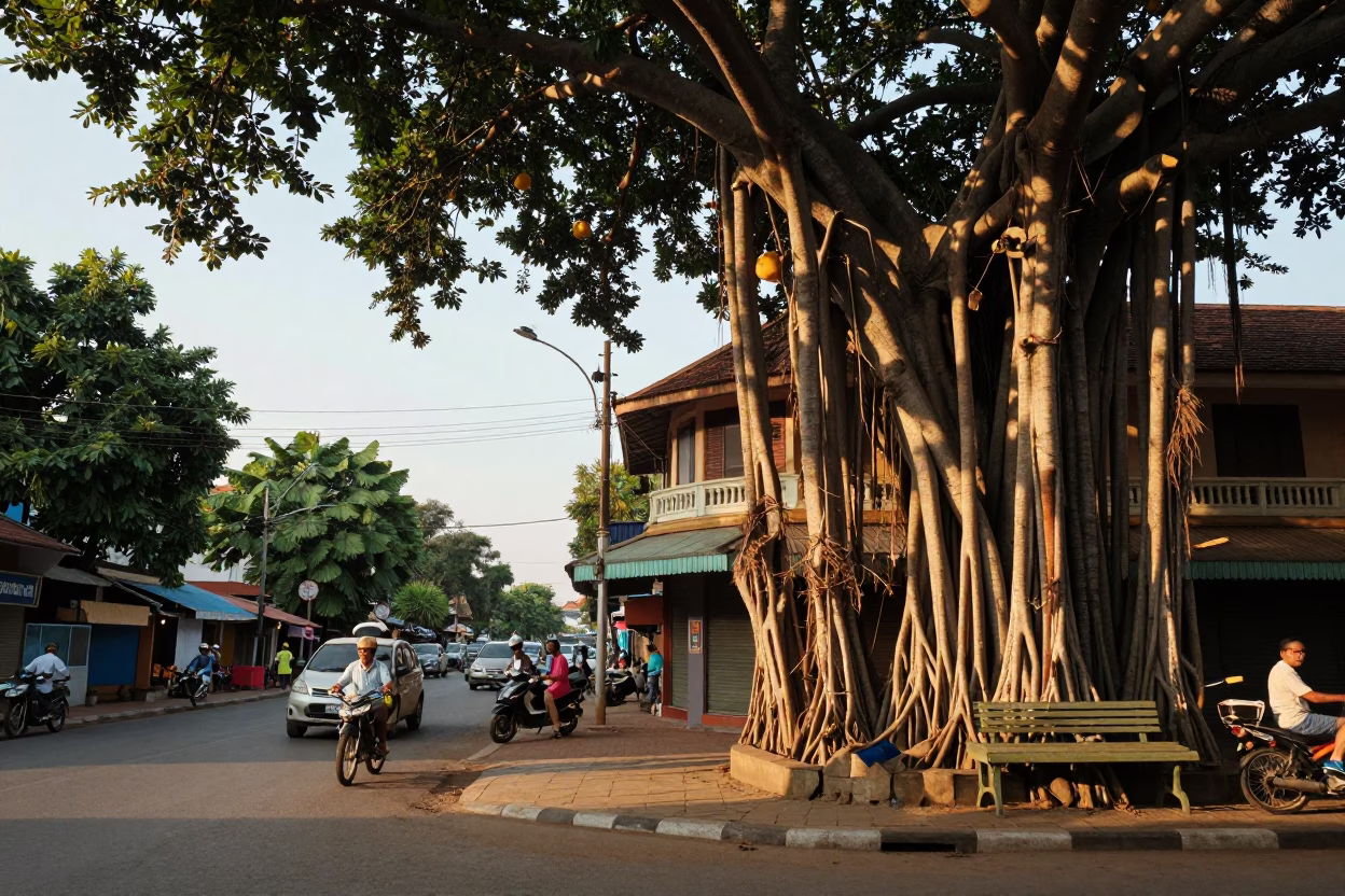 Street Scene in Phnom Penh at Golden Hour in in Phnom Penh, Cambodia