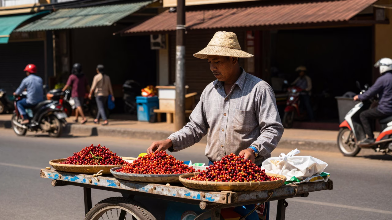 Street Scene in Phnom Penh at Midday Light in in Phnom Penh, Cambodia