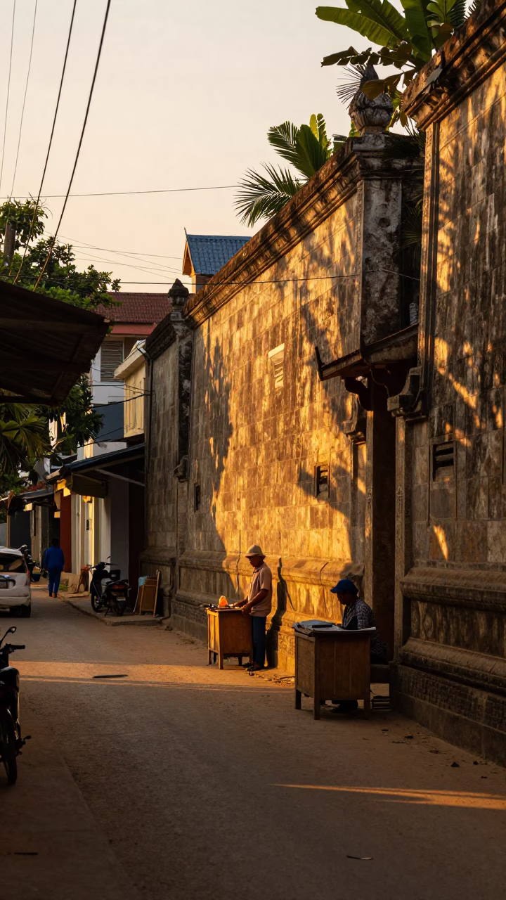 Street Scene in Phnom Penh at Sunset Light in in Phnom Penh, Cambodia