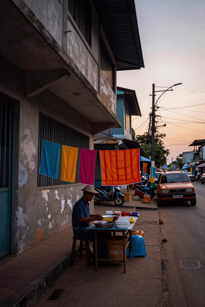 Street Scene in Phnom Penh at The Still Hours Before Dawn Light in in Phnom Penh, Cambodia