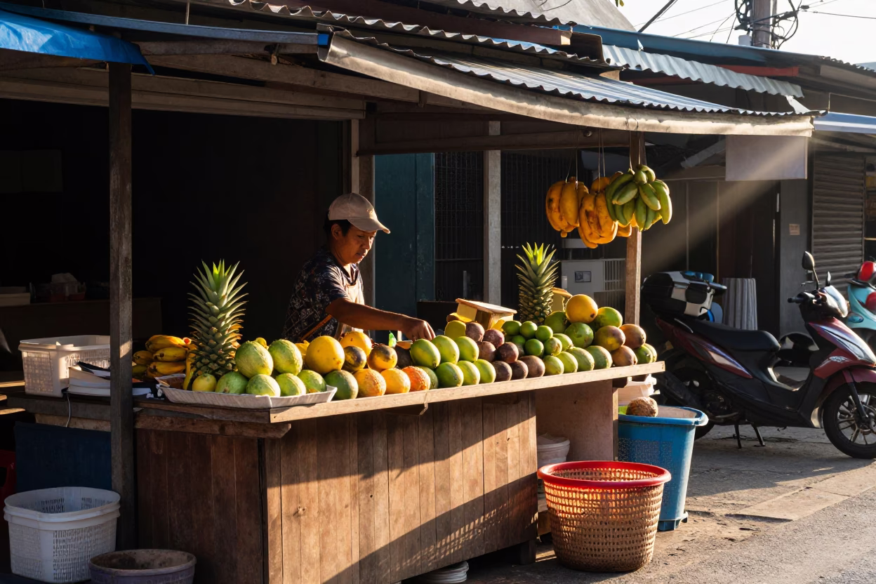 Street Scene in Phuket at As First Light Reaches The Scene in in Phuket, Thailand