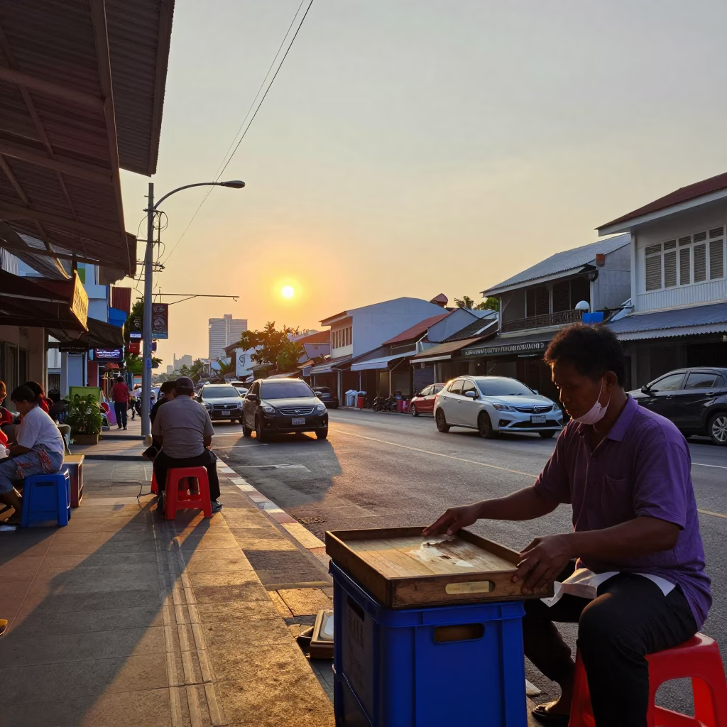 Street Scene in Phuket at As The Sun Drops Toward The Horizon in in Phuket, Thailand