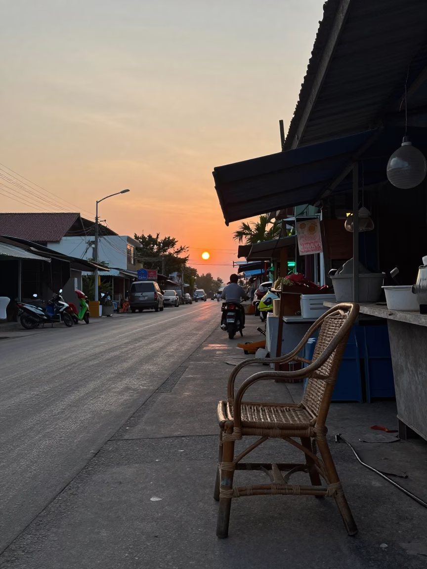 Street Scene in Phuket at As The Sun Drops Toward The Horizon in in Phuket, Thailand
