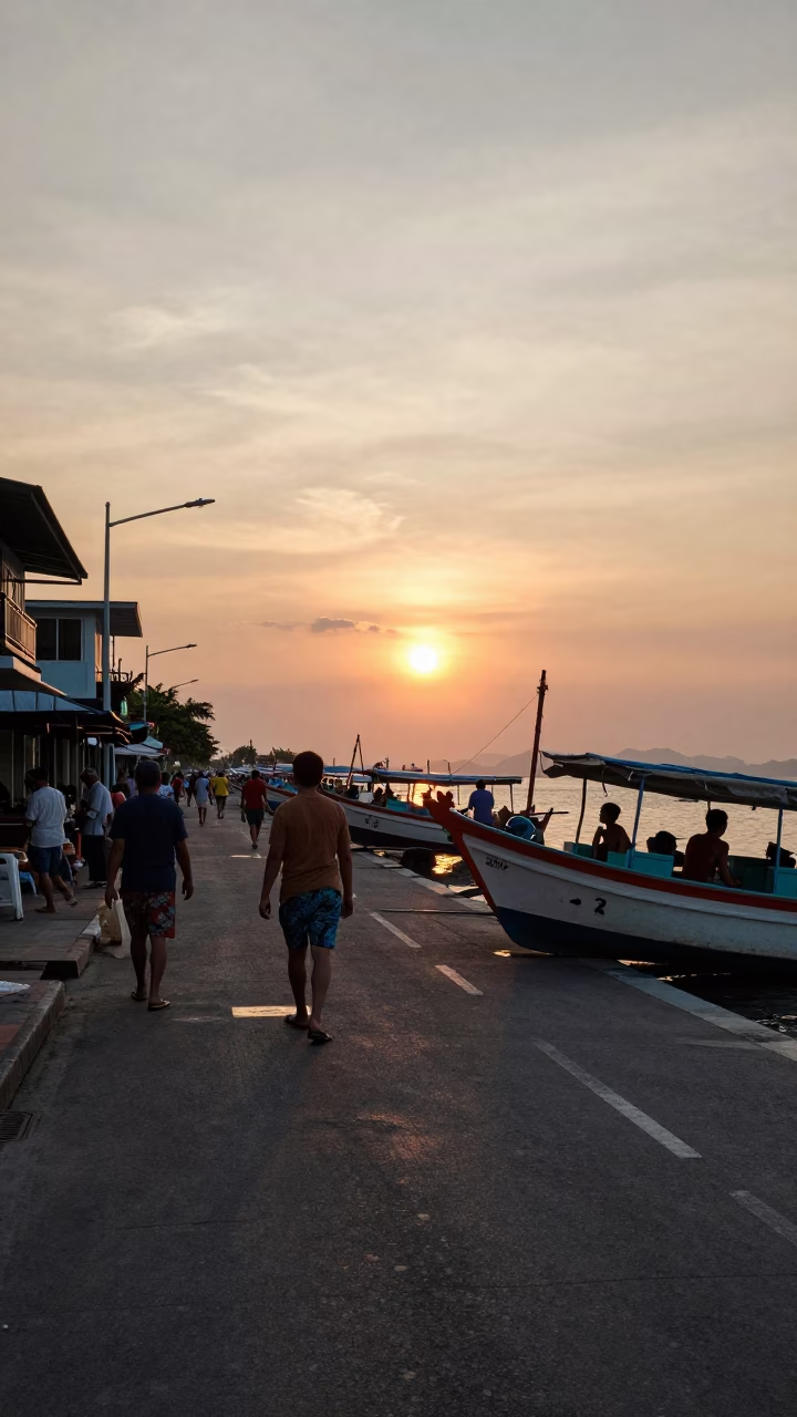Street Scene in Phuket at As The Sun Drops Toward The Horizon in in Phuket, Thailand