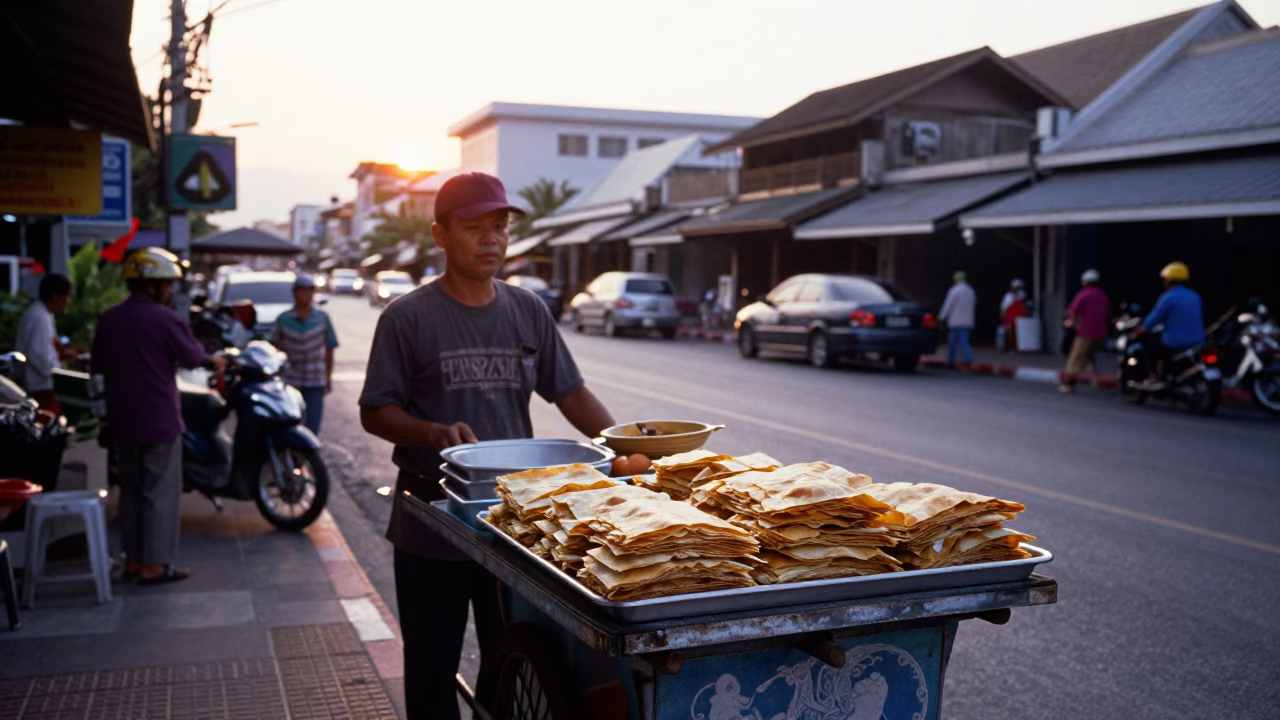 Street Scene in Phuket at First Light Of Dawn in in Phuket, Thailand