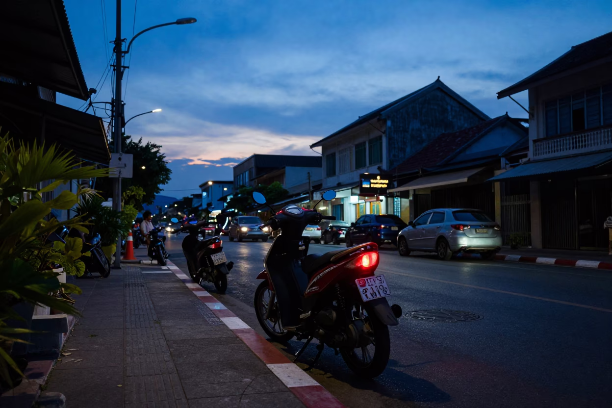 Street Scene in Phuket at Indigo Twilight After Sunset in in Phuket, Thailand