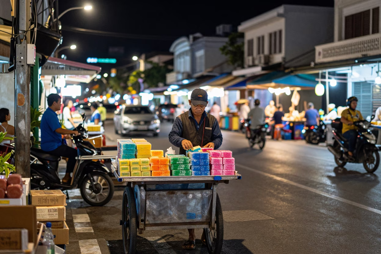 Street Scene in Phuket at Midnight Light in in Phuket, Thailand