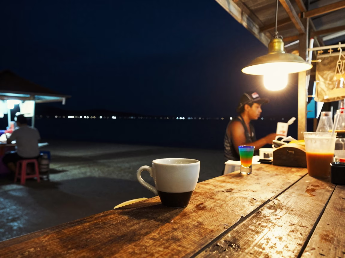 Street Scene in Phuket at The Deepest Night Sky Light in in Phuket, Thailand