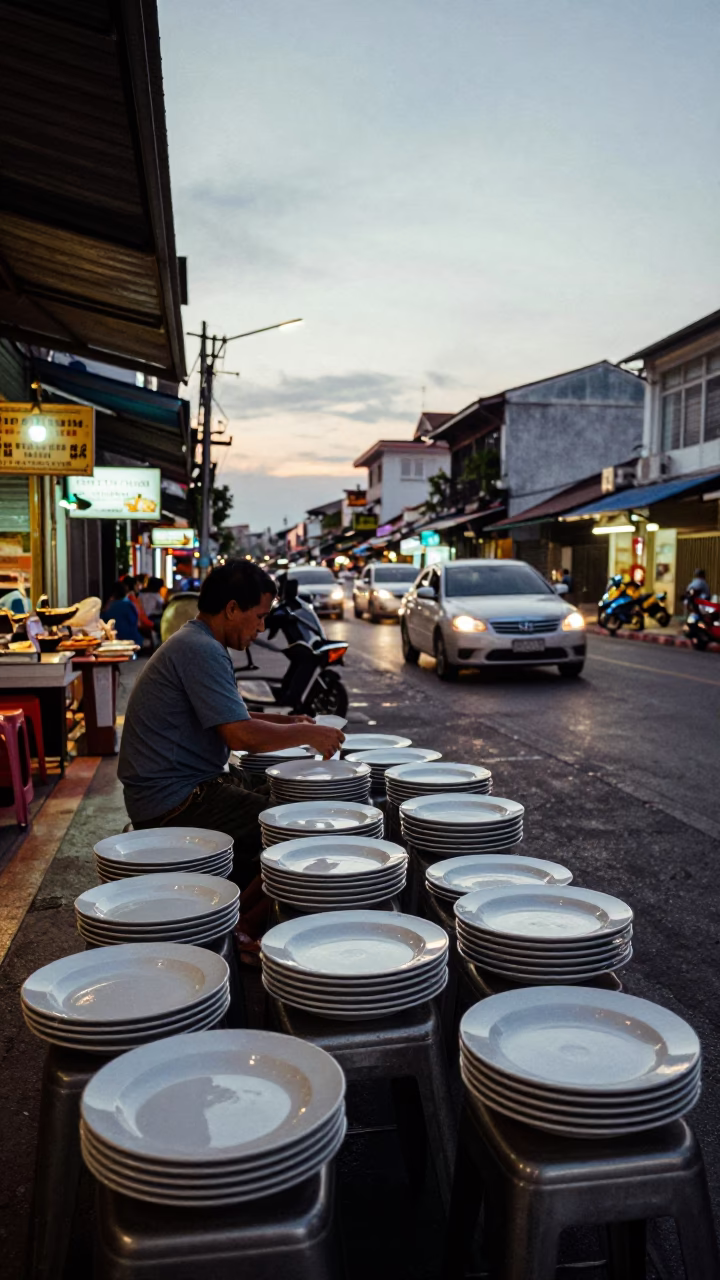 Street Scene in Phuket at The Early Evening Light in in Phuket, Thailand