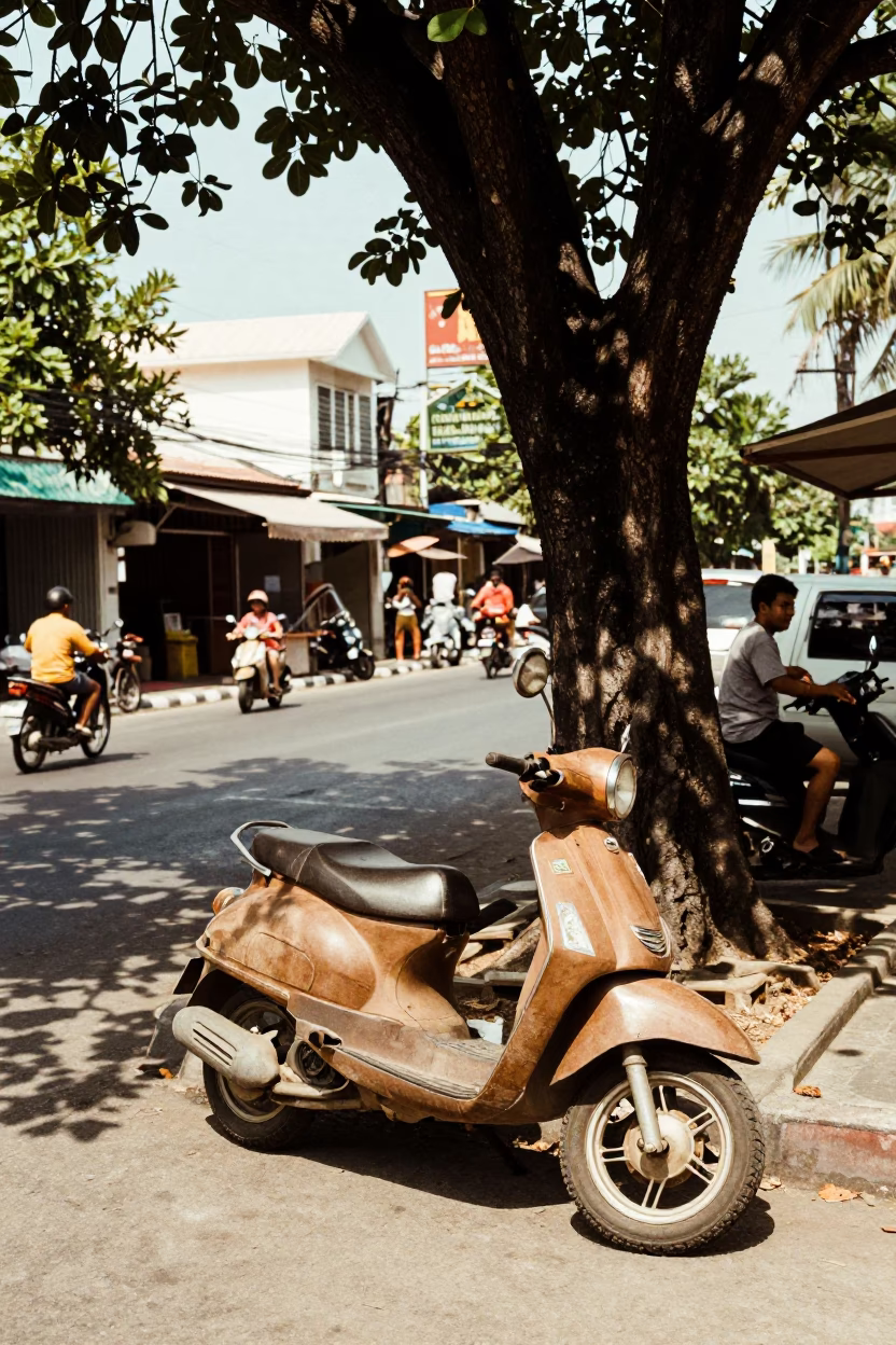 Street Scene in Phuket at The Flat Glare Of Noon Light in in Phuket, Thailand