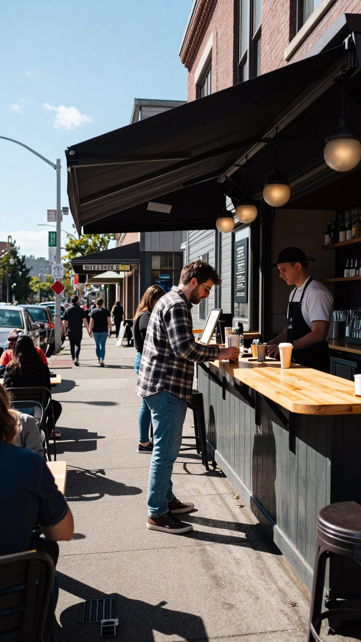 Street Scene in Portland at Bright Midmorning Light in in Portland, Oregon, United States