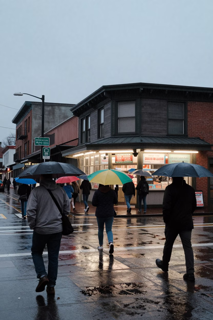 Street Scene in Portland at Dusk Light in in Portland, Oregon, United States