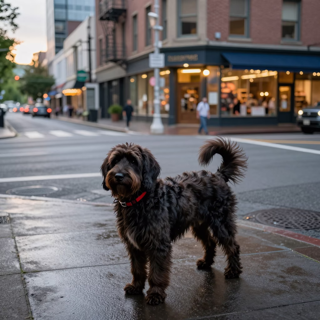 Street Scene in Portland at Evening Light in in Portland, Oregon, United States