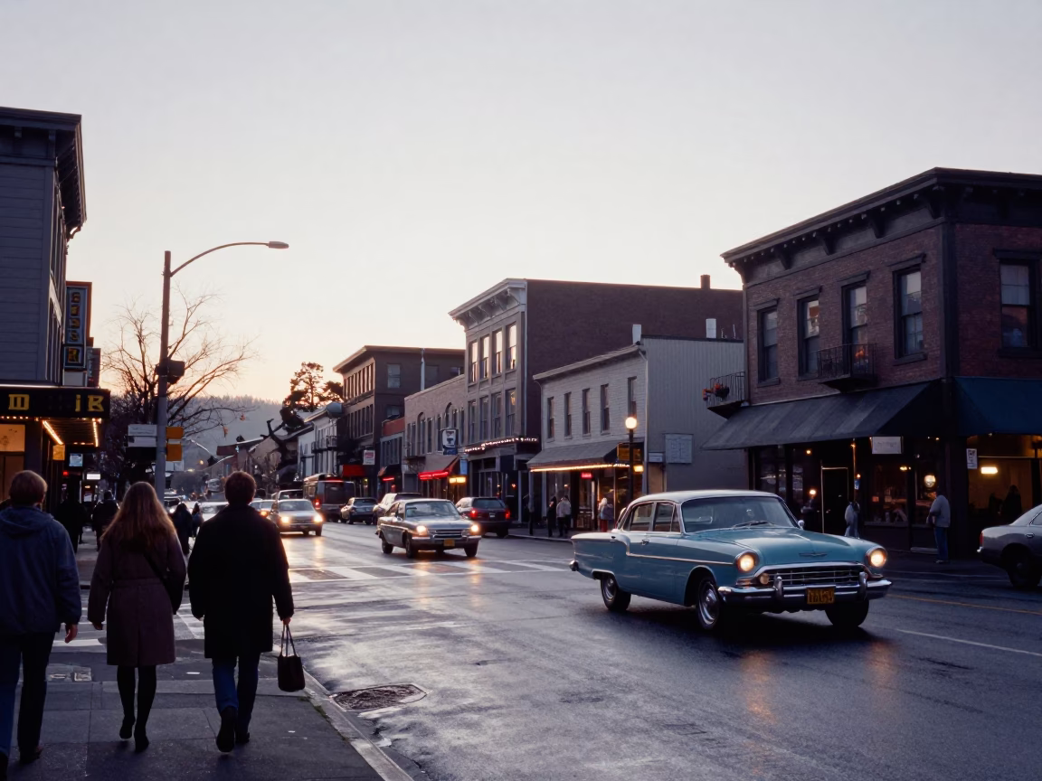 Street Scene in Portland at First Light Of Dawn in in Portland, Oregon, United States