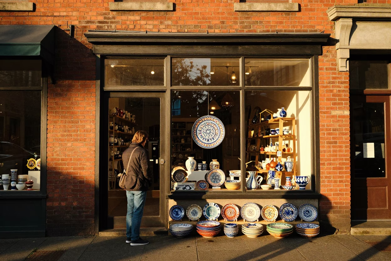 Street Scene in Portland at Honeyed Evening Light in in Portland, Oregon, United States
