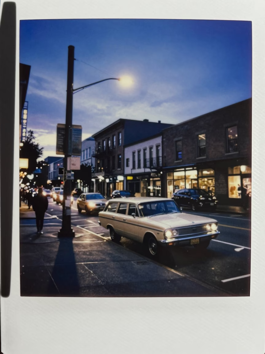 Street Scene in Portland at Indigo Twilight After Sunset in in Portland, Oregon, United States