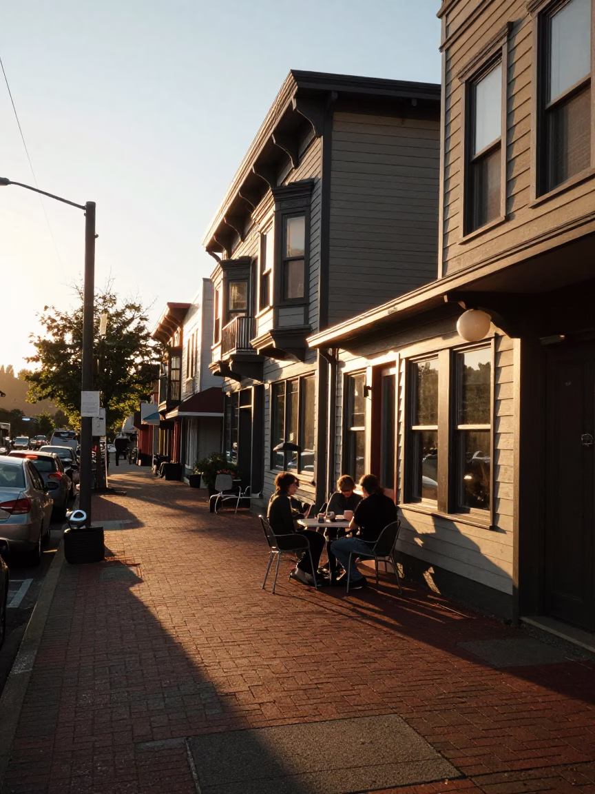 Street Scene in Portland at Sunset Light in in Portland, Oregon, United States