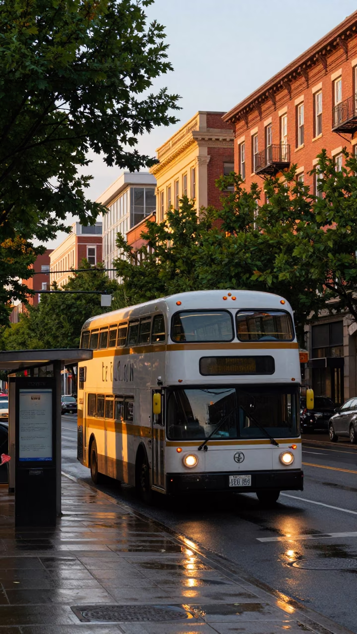 Street Scene in Portland at Sunset Light in in Portland, Oregon, United States