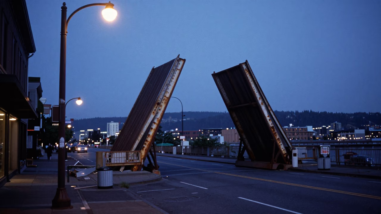 Street Scene in Portland at The Still Hours Before Dawn Light in in Portland, Oregon, United States