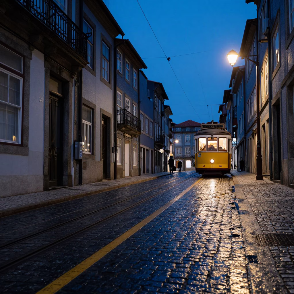 Street Scene in Porto at Blue Hour in in Porto, Portugal