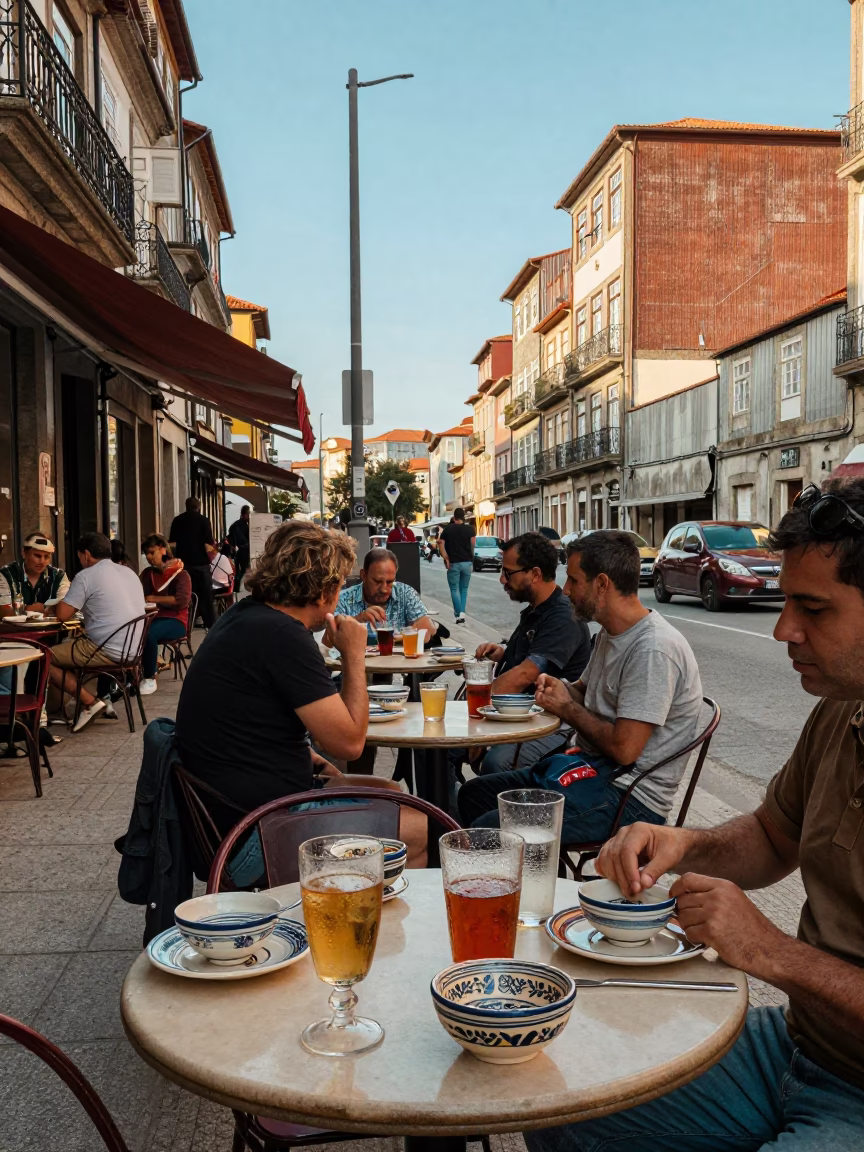 Street Scene in Porto at Clear Late-afternoon Light in in Porto, Portugal