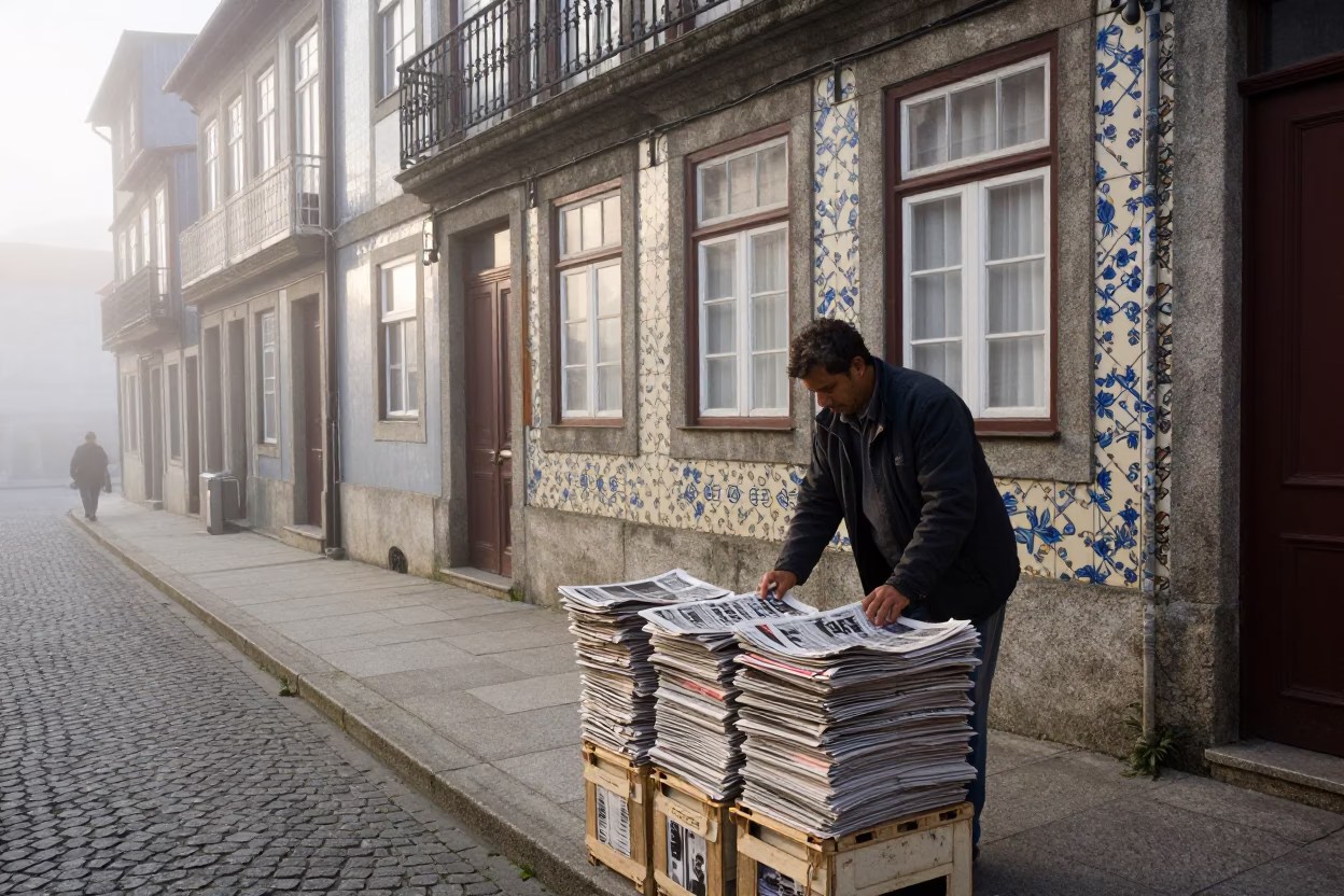 Street Scene in Porto at Dawn Light in in Porto, Portugal