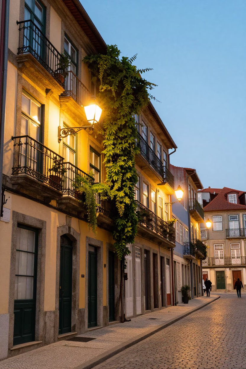 Street Scene in Porto at Evening Light in in Porto, Portugal