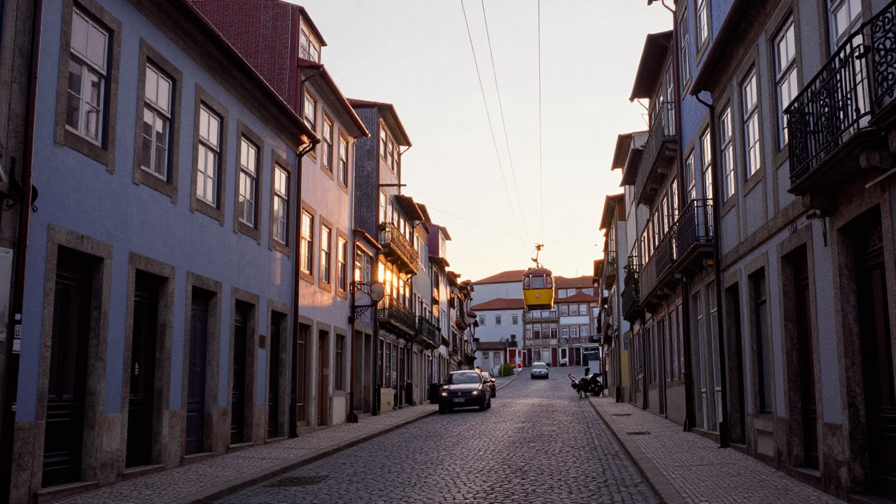Street Scene in Porto at First Light Of Dawn in in Porto, Portugal