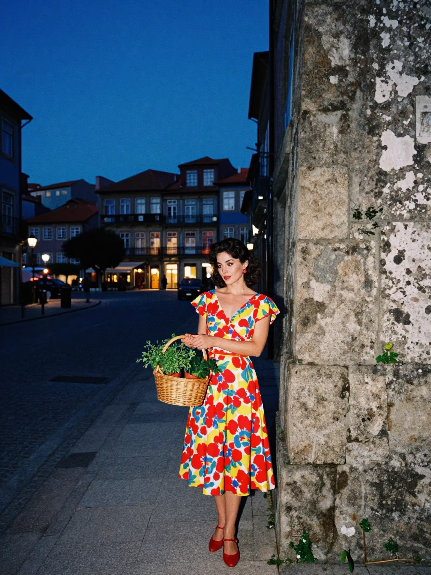Street Scene in Porto at Indigo Twilight After Sunset in in Porto, Portugal