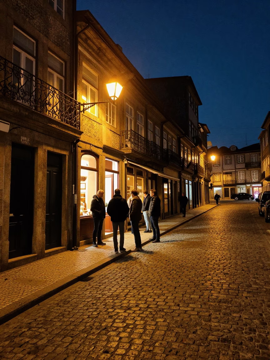 Street Scene in Porto at Late At Night Light in in Porto, Portugal