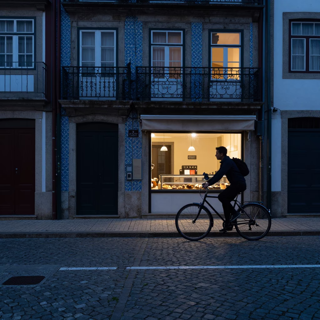 Street Scene in Porto at Sunrise Light in in Porto, Portugal
