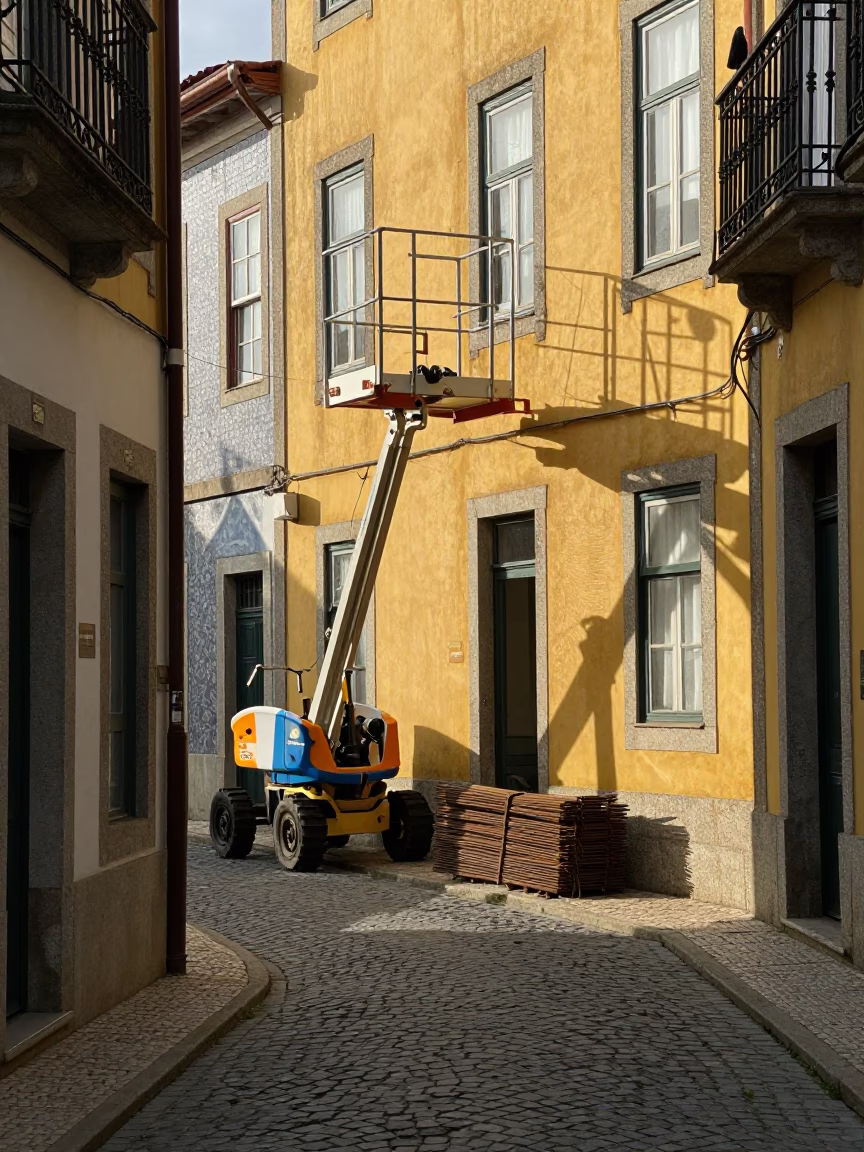 Street Scene in Porto at The Early Afternoon Light in in Porto, Portugal