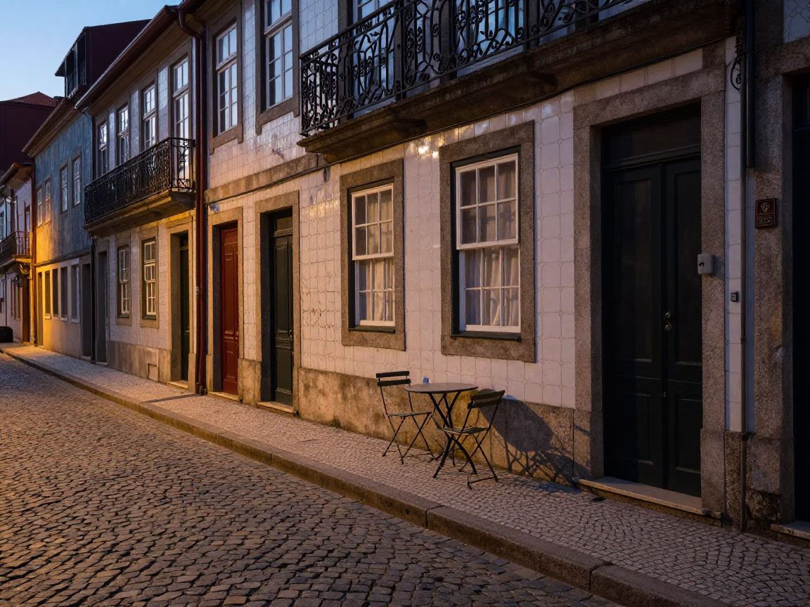 Street Scene in Porto at The Early Evening Light in in Porto, Portugal