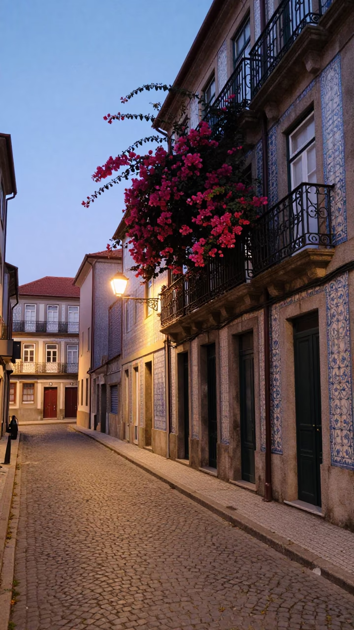 Street Scene in Porto at The Early Evening Light in in Porto, Portugal