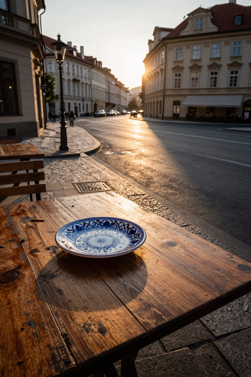 Street Scene in Prague at Golden Hour in in Prague, Czech Republic