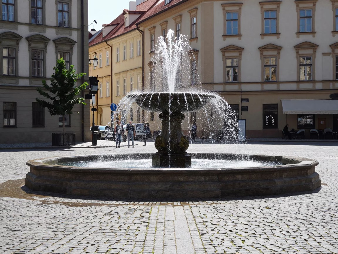 Street Scene in Prague at The Flat Glare Of Noon Light in in Prague, Czech Republic