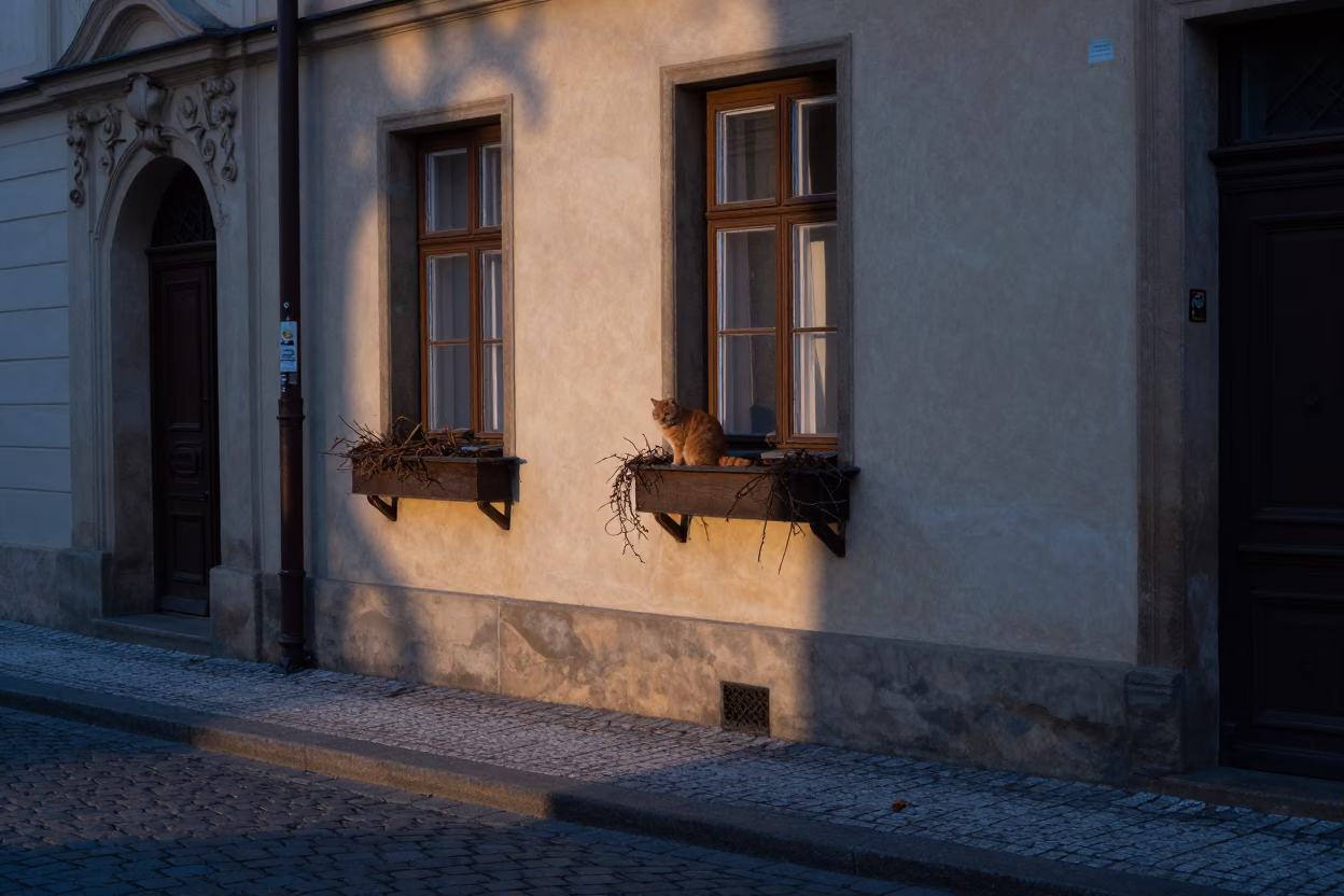Street Scene in Prague at The Still Hours Before Dawn Light in in Prague, Czech Republic