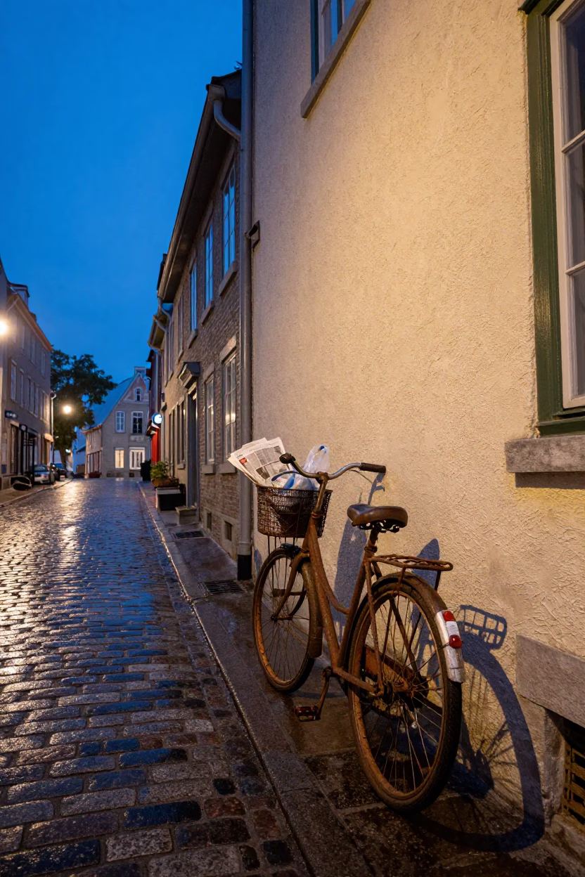 Street Scene in Quebec City at Blue Hour in in Quebec City, Quebec, Canada