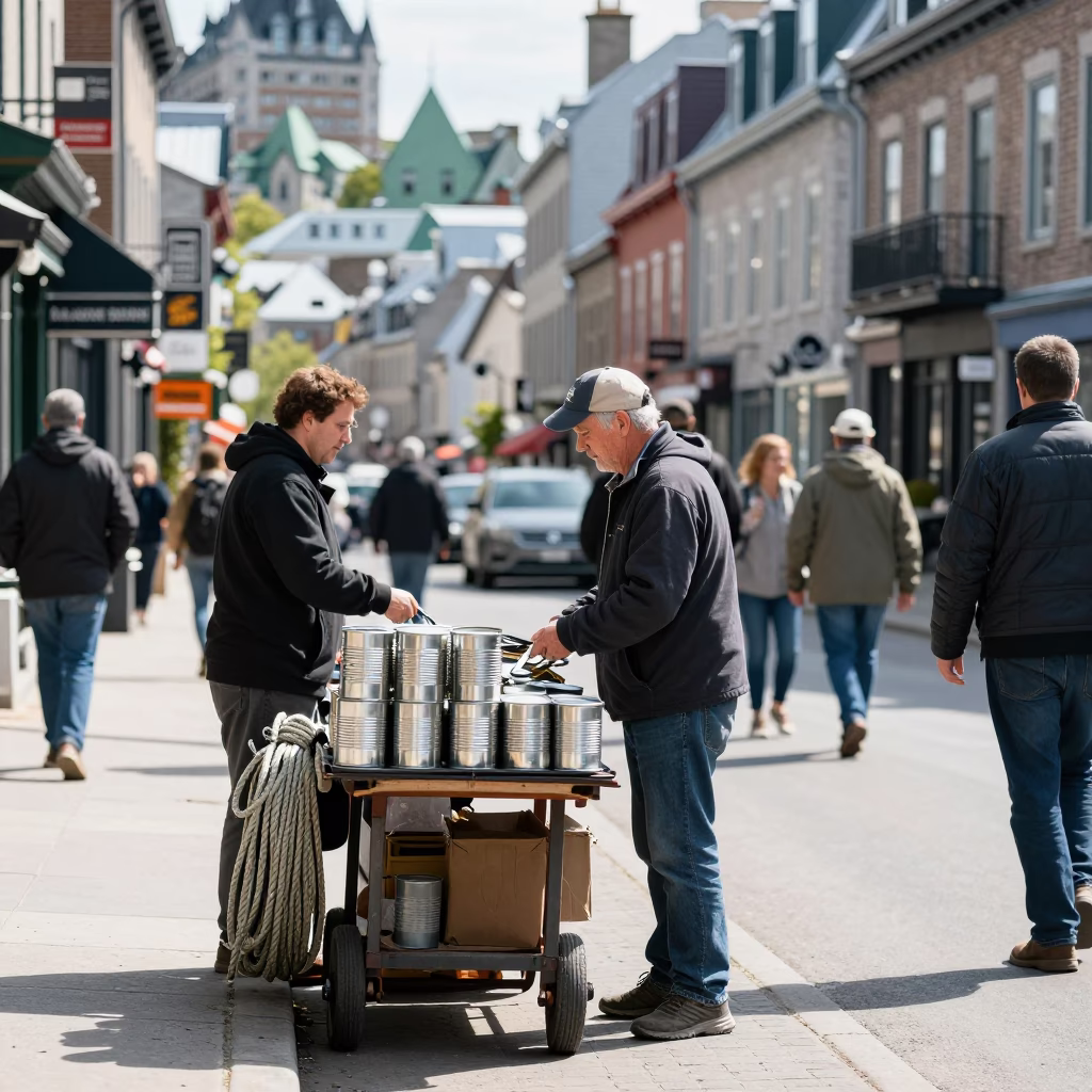 Street Scene in Quebec City at Bright Midmorning Light in in Quebec City, Quebec, Canada