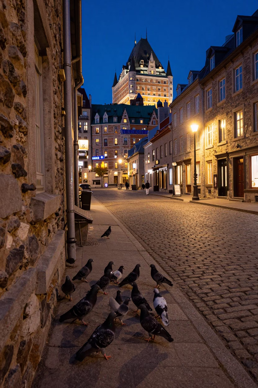 Street Scene in Quebec City at Midnight Light in in Quebec City, Quebec, Canada