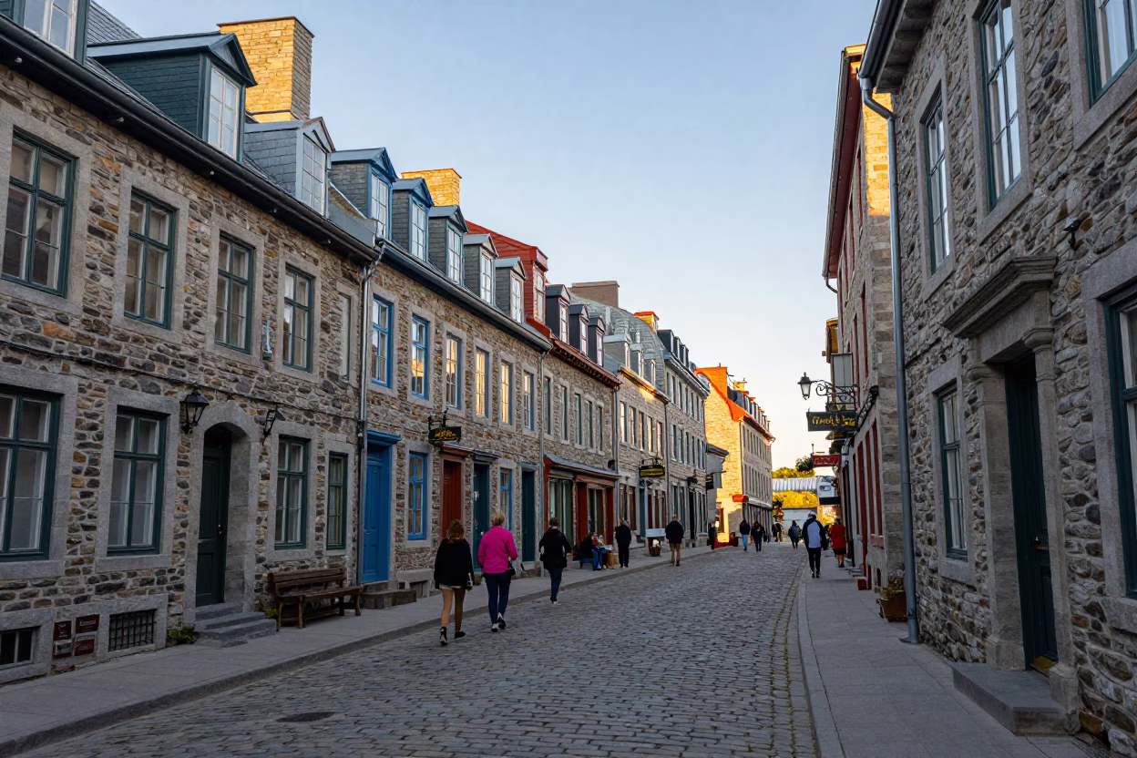 Street Scene in Quebec City at The Early Afternoon Light in in Quebec City, Quebec, Canada