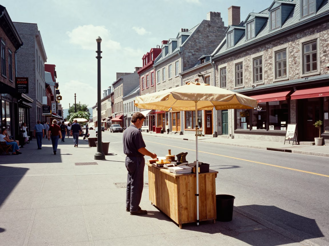 Street Scene in Quebec City at The Flat Glare Of Noon Light in in Quebec City, Quebec, Canada