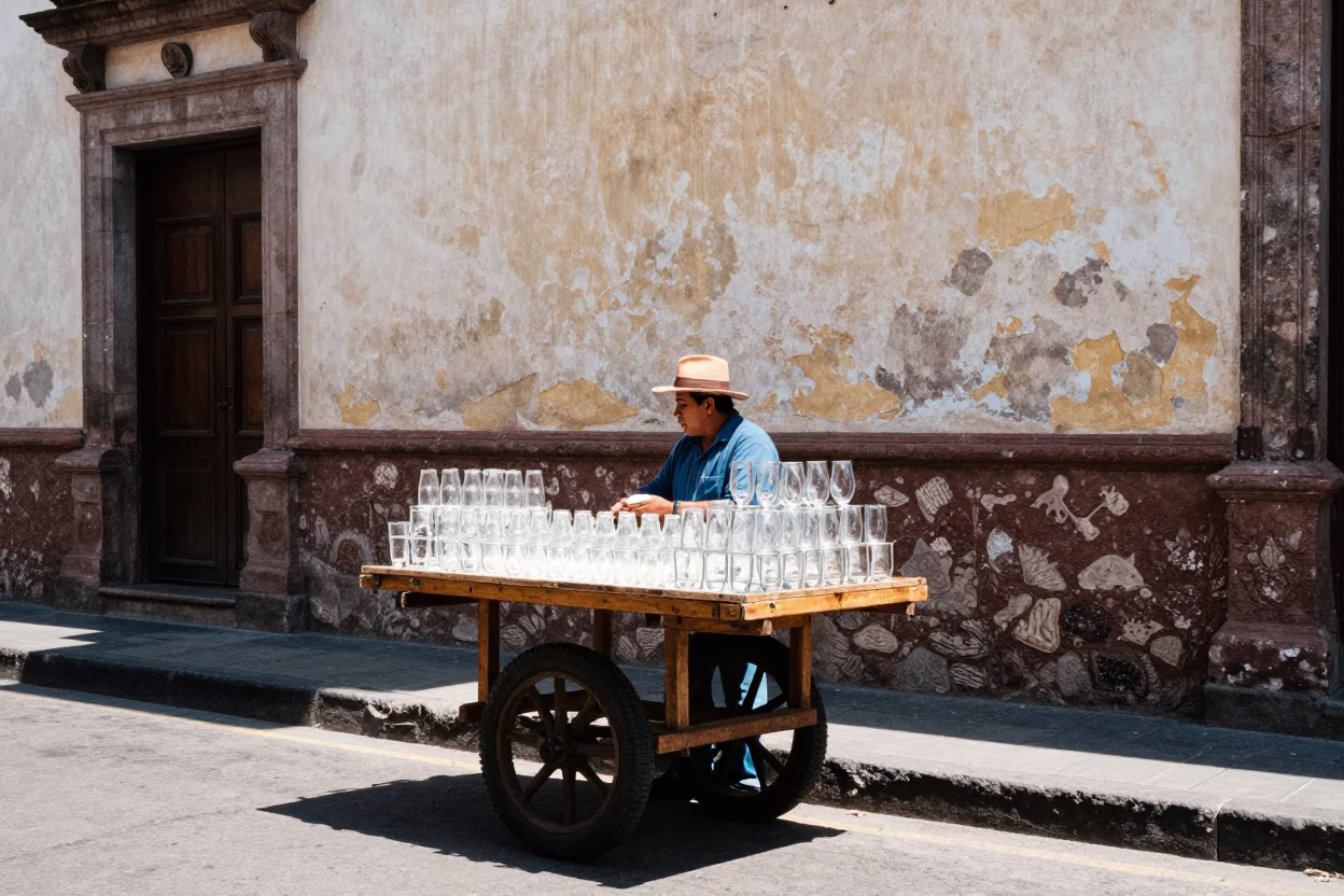 Street Scene in Quito at Bright Midmorning Light in in Quito, Ecuador
