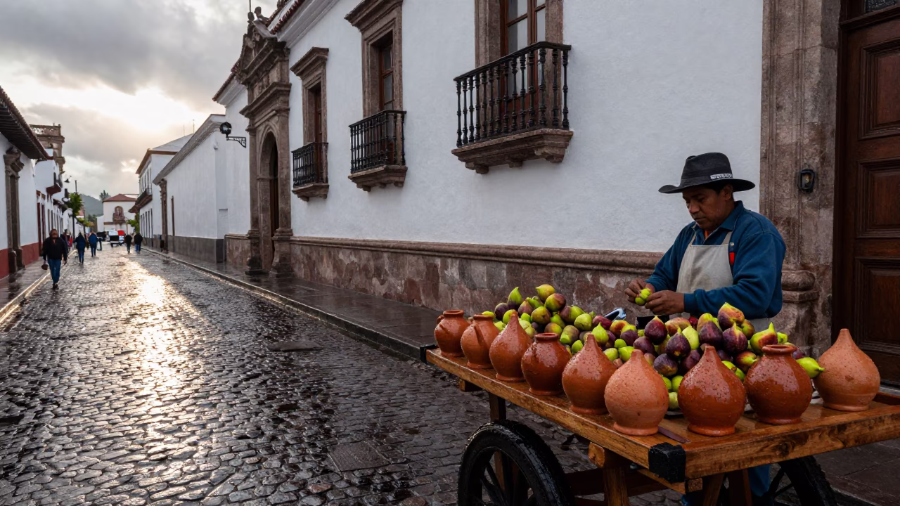Street Scene in Quito at First Light in in Quito, Ecuador