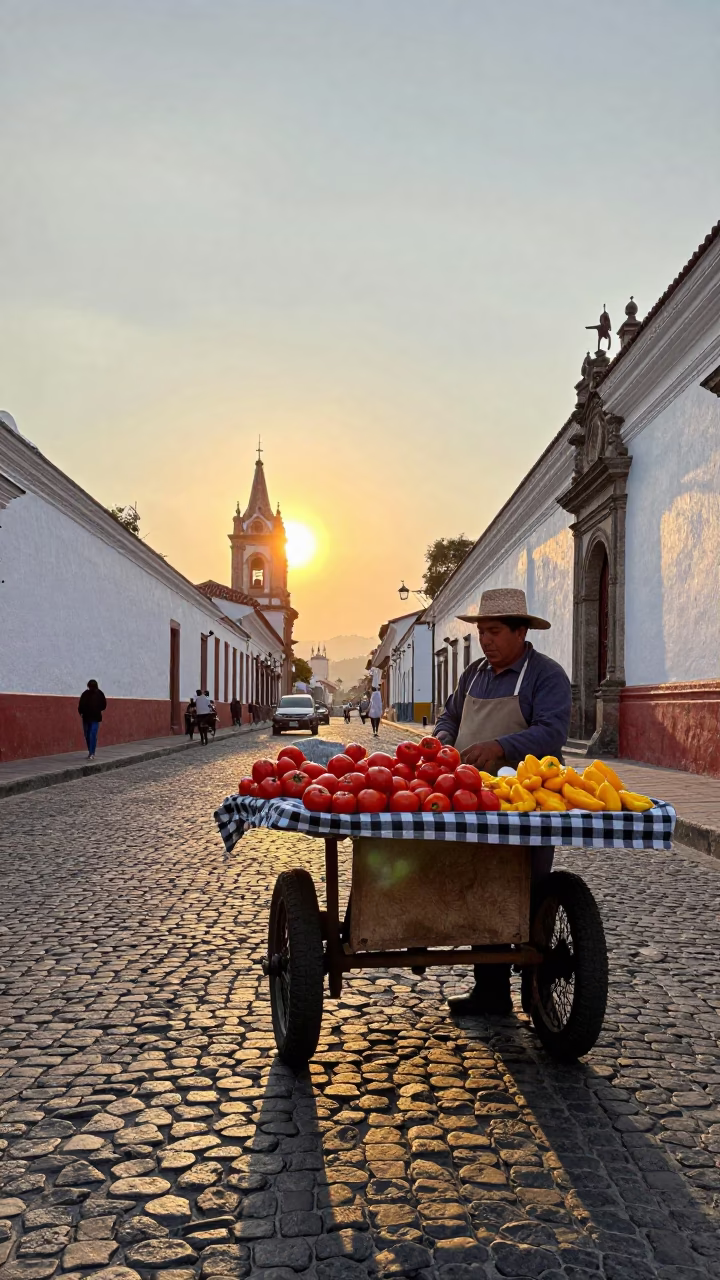 Street Scene in Quito at Golden Hour in in Quito, Ecuador
