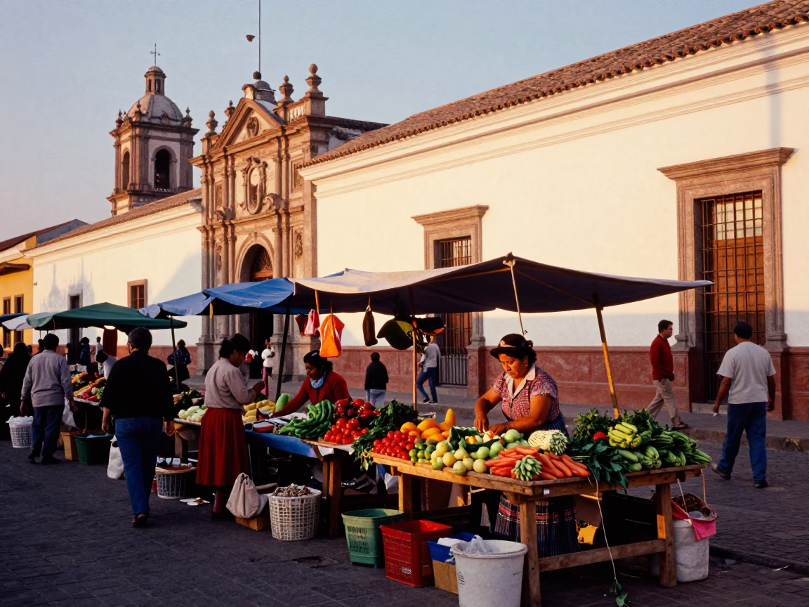 Street Scene in Quito at Golden Hour in in Quito, Ecuador